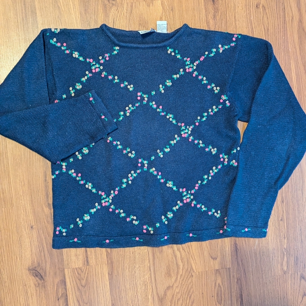 Vintage 80s/90s Suburban Petites Floral Embroidered Sweater
